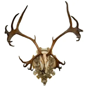 Vintage Arctic Caribou on Italian Hand-Carved Polychrome Plaque
