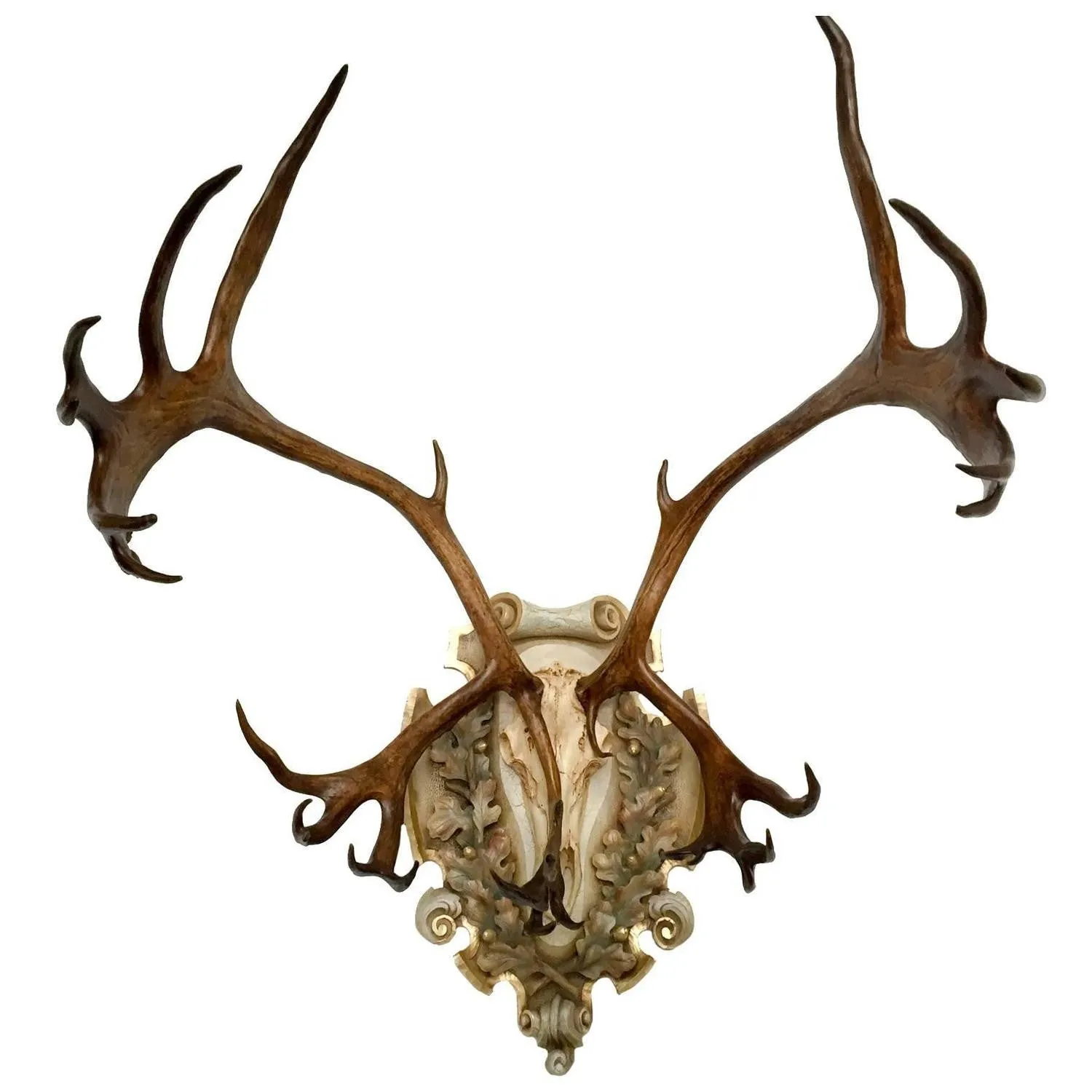 Vintage Arctic Caribou on Italian Hand-Carved Polychrome Plaque