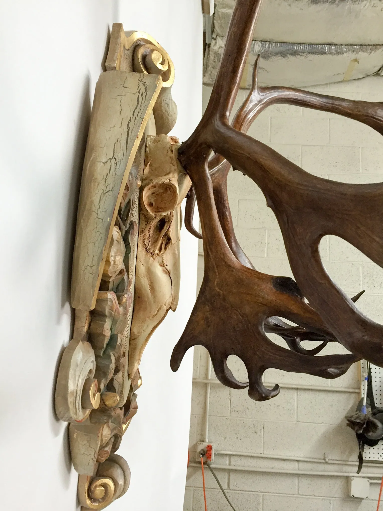 Vintage Arctic Caribou on Italian Hand-Carved Polychrome Plaque