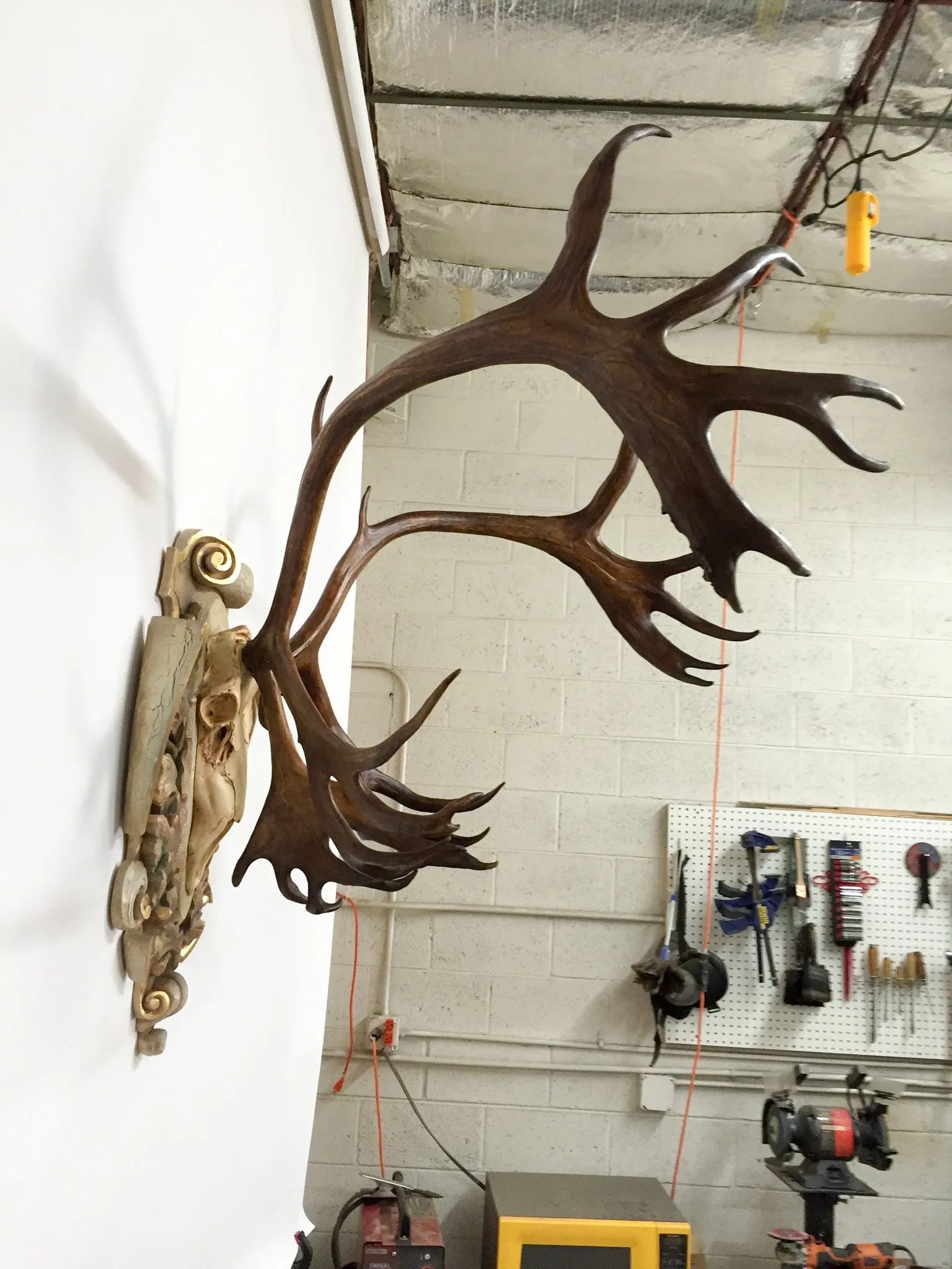 Vintage Arctic Caribou on Italian Hand-Carved Polychrome Plaque