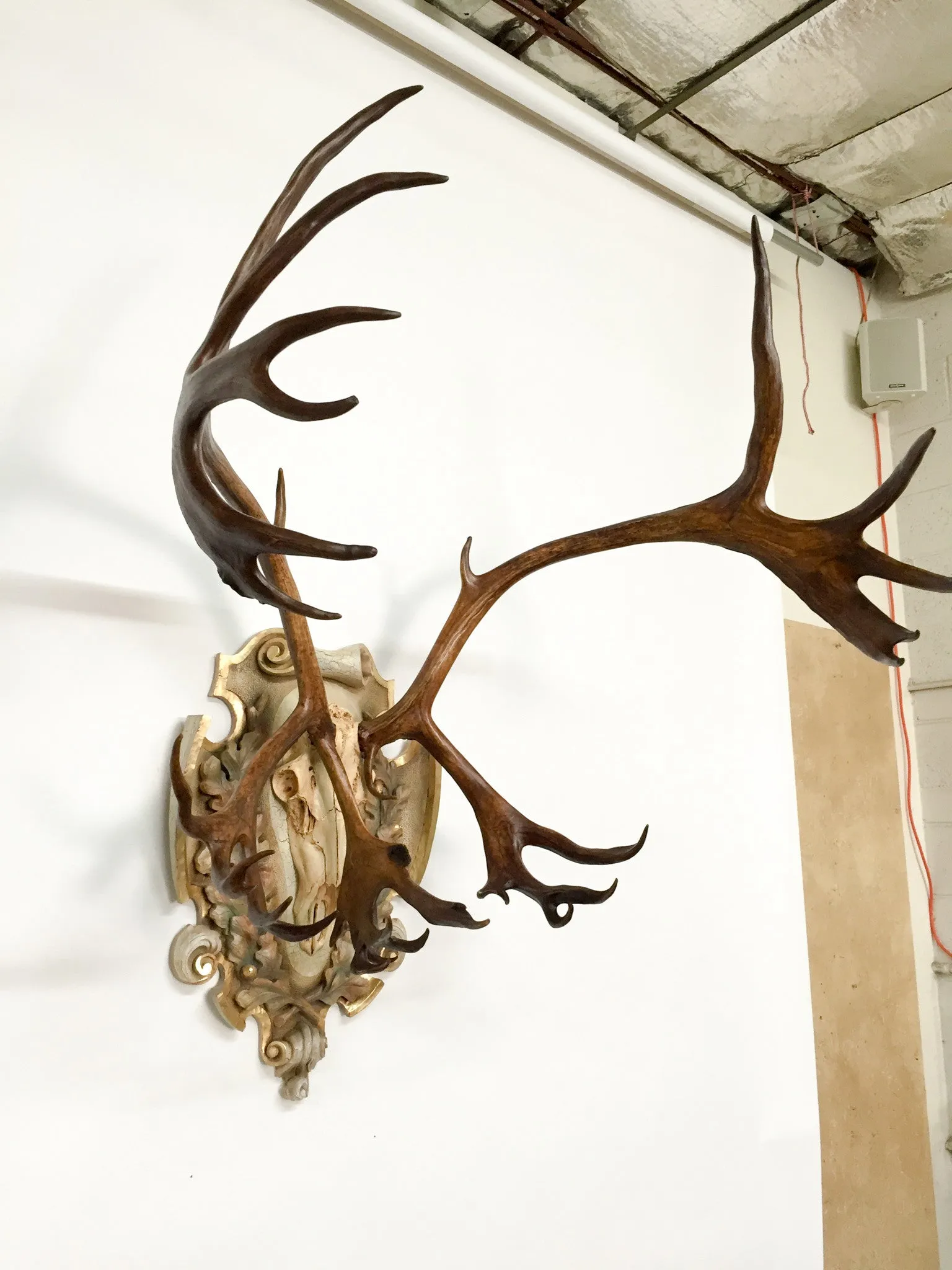 Vintage Arctic Caribou on Italian Hand-Carved Polychrome Plaque