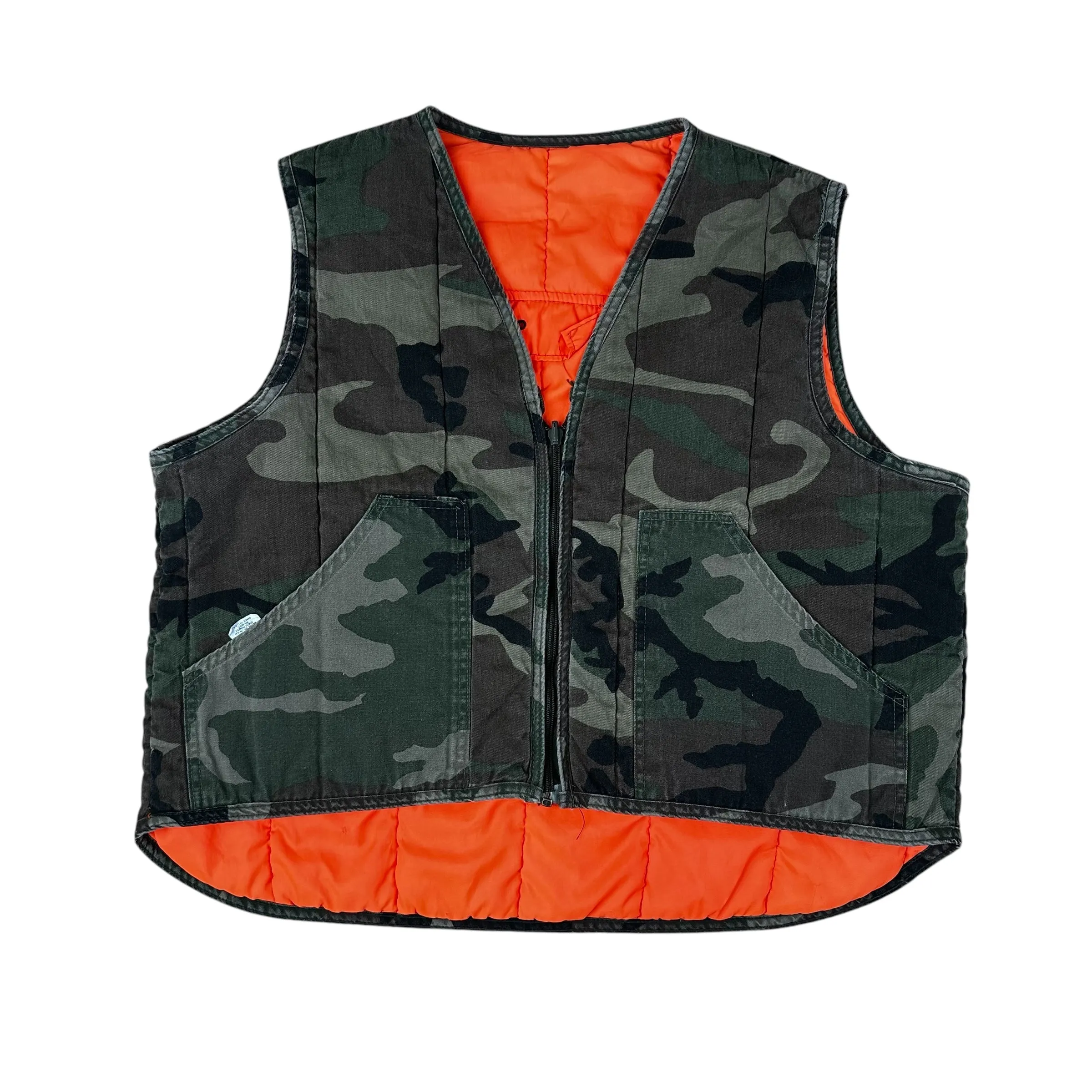 Vintage Camo & Orange Lined Hunting Vest - M