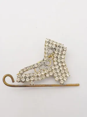 Vintage Czech Crystal Ice Skate Brooch Pin