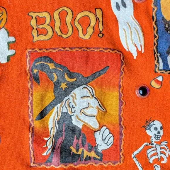 Vintage India Ink Handpainted Orange Halloween Witch Ghost Skeleton Sweatshirt