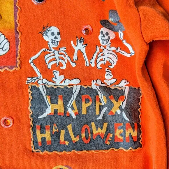 Vintage India Ink Handpainted Orange Halloween Witch Ghost Skeleton Sweatshirt