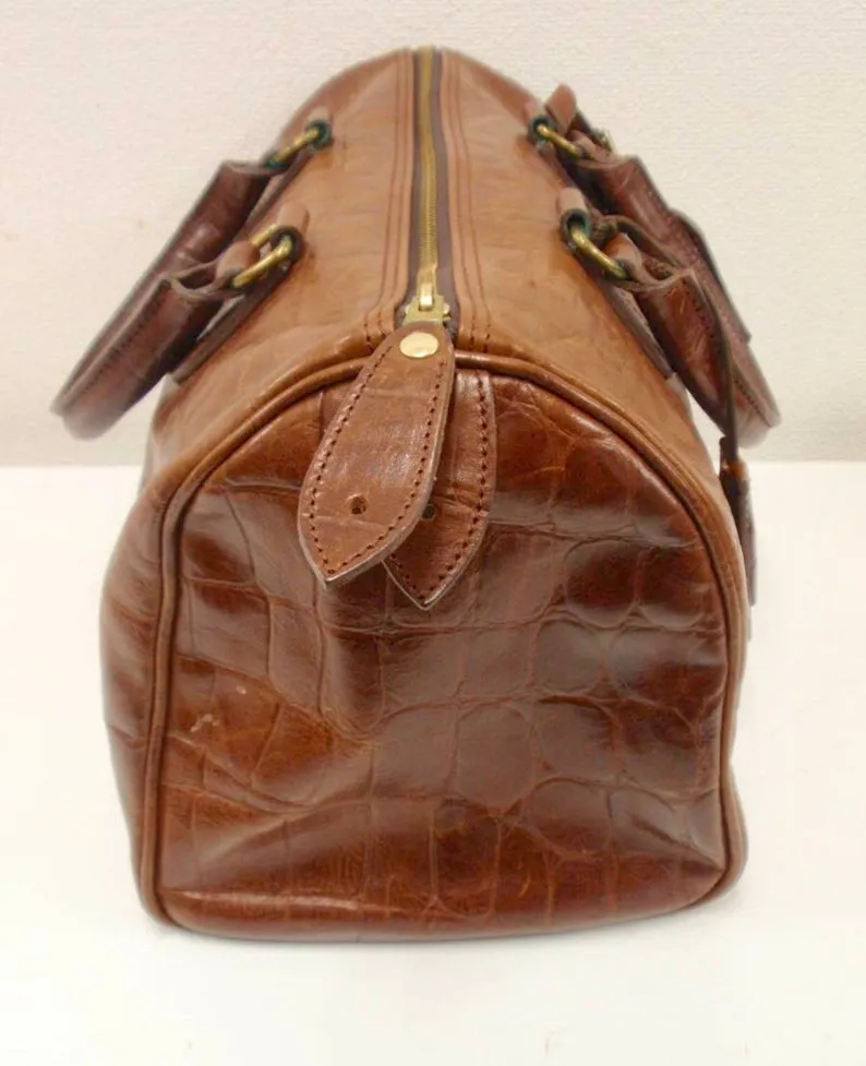 Vintage Mulberry brown croc embossed leather speedy style handbag.Classic purse by Roger Saul. 050320r8
