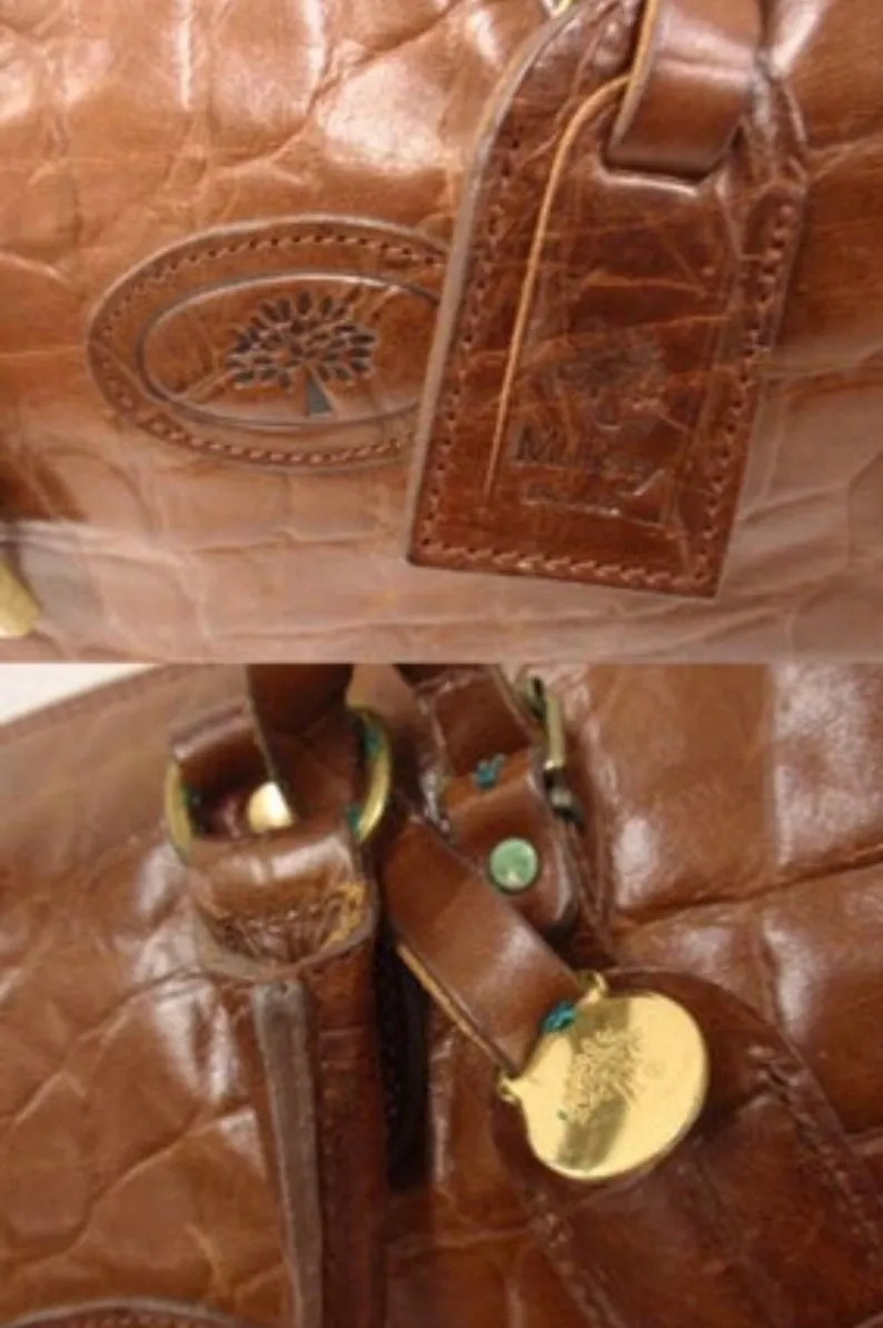 Vintage Mulberry brown croc embossed leather speedy style handbag.Classic purse by Roger Saul. 050320r8