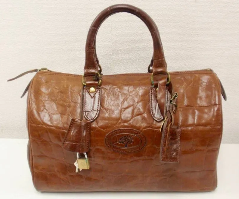 Vintage Mulberry brown croc embossed leather speedy style handbag.Classic purse by Roger Saul. 050320r8