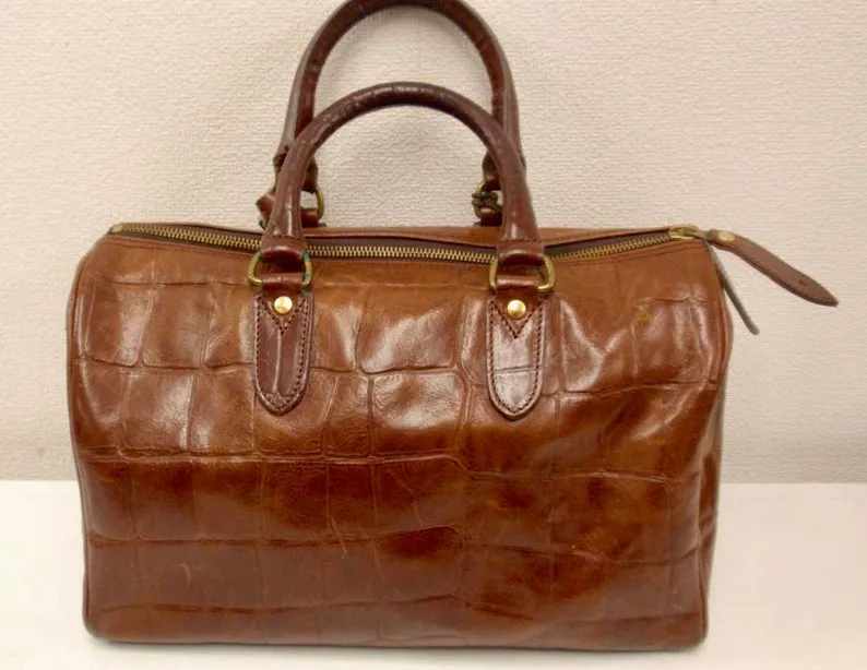Vintage Mulberry brown croc embossed leather speedy style handbag.Classic purse by Roger Saul. 050320r8