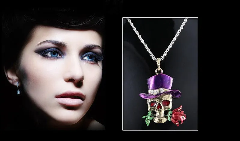 Vintage Retro Skeleton Skull Charm Pendant Necklace