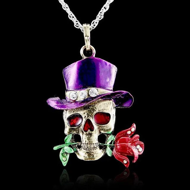 Vintage Retro Skeleton Skull Charm Pendant Necklace