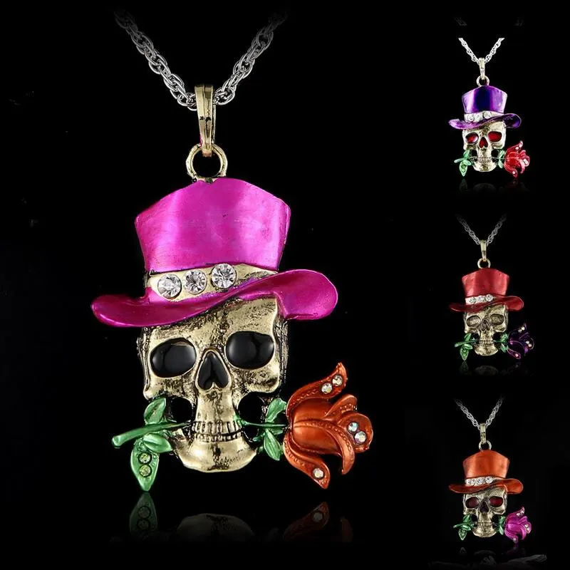 Vintage Retro Skeleton Skull Charm Pendant Necklace