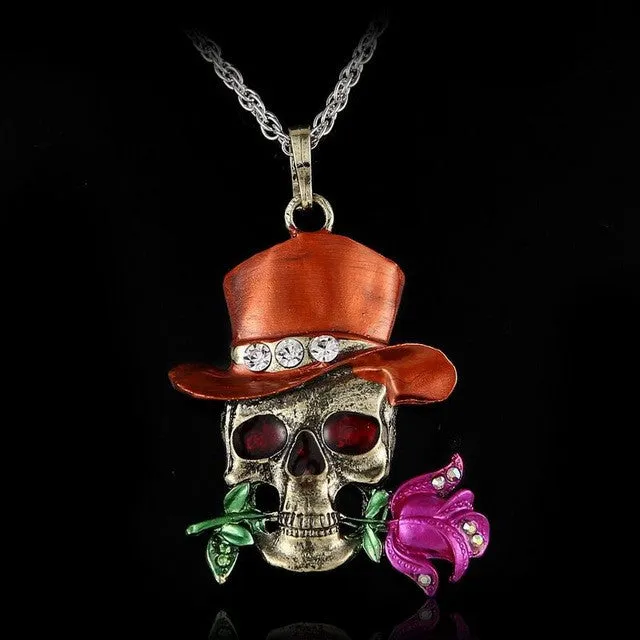 Vintage Retro Skeleton Skull Charm Pendant Necklace