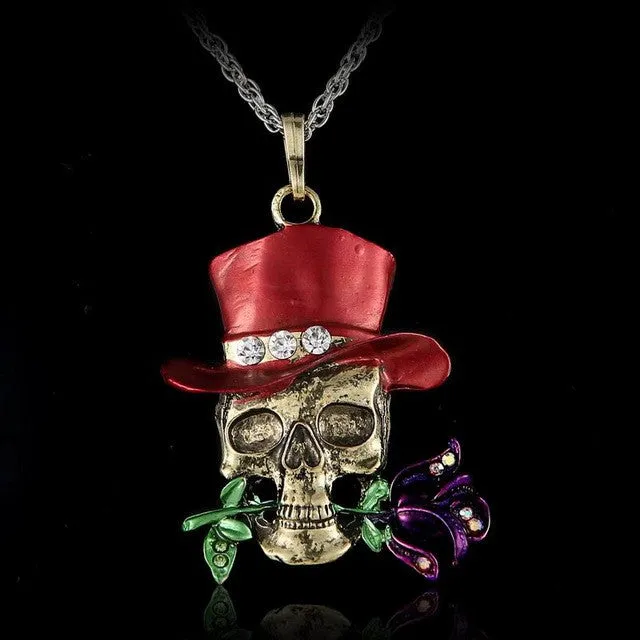 Vintage Retro Skeleton Skull Charm Pendant Necklace