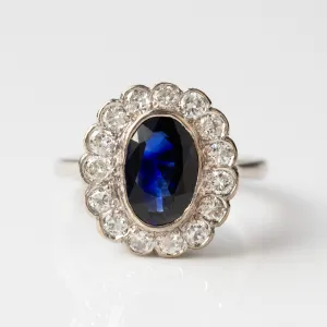Vintage Sapphire and Diamond 18k White Gold Ring - UK Size K