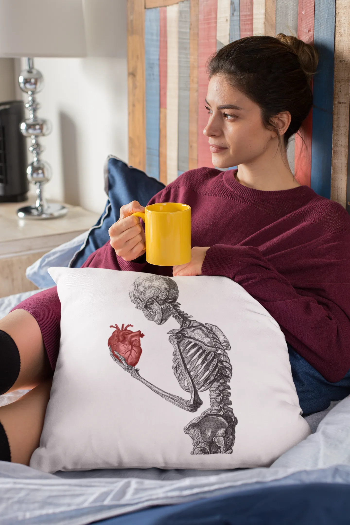Vintage Skeleton Heart Pillow Cover
