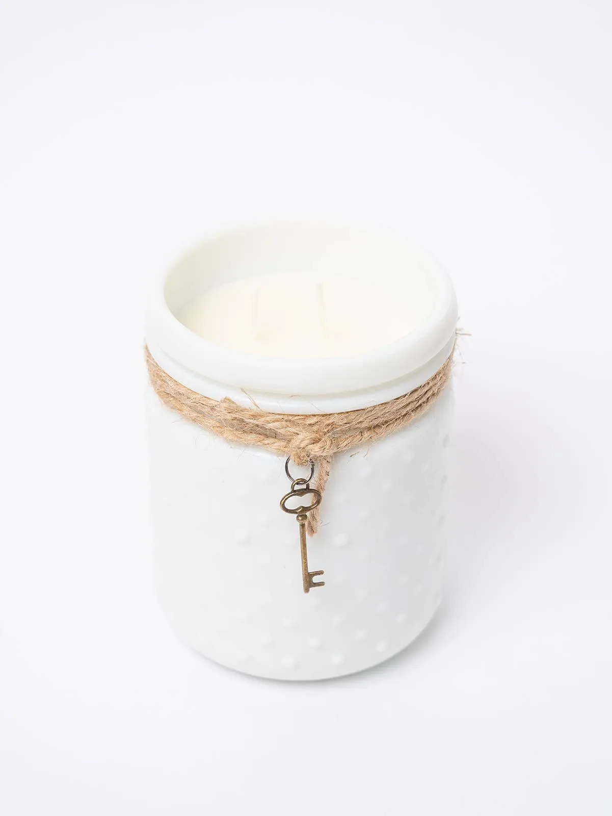 Vintage White Hobnail Candle With Key