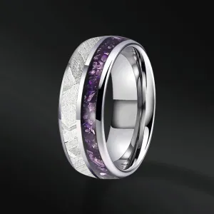 Violet Bliss - Men's Wedding Band | Muonionalusta Meteorite and Amethyst Wedding Ring | Stainless Steel