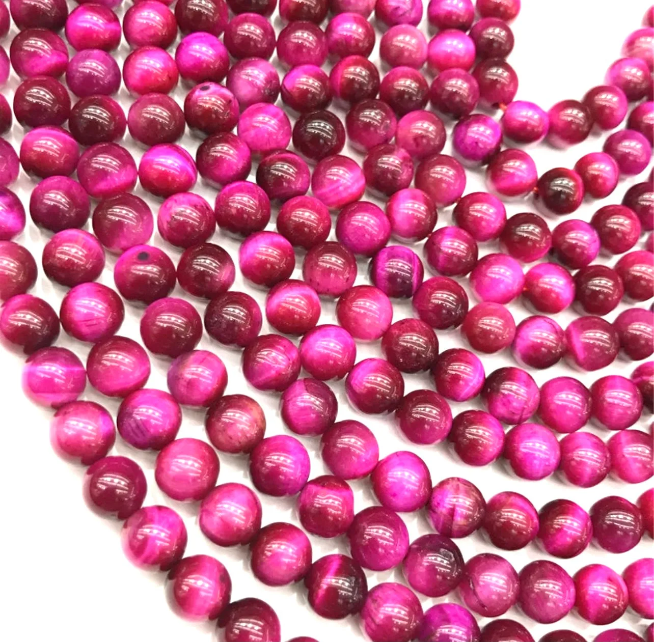 Vivid Fuchsia Tiger’s Eye & Pave Flower Pendant Statement Necklace 24”