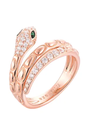Waterproof Gold Diamond & Emerald Snake Wrap Ring