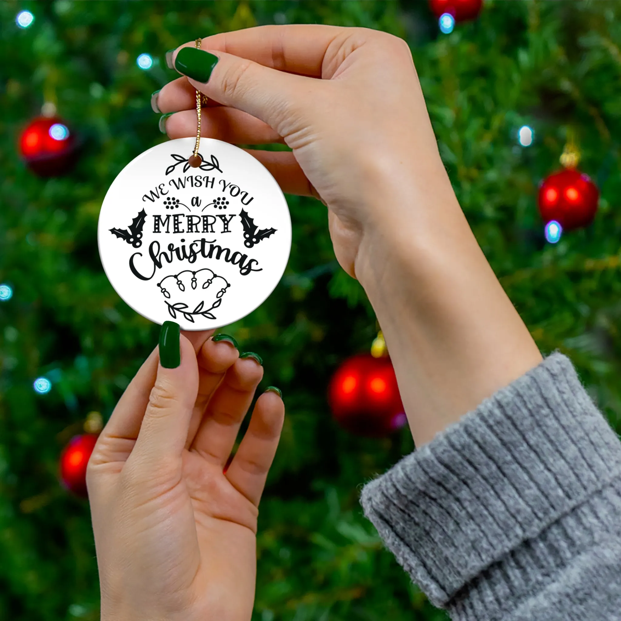 We Wish You A Merry Christmas Ceramic Disc Ornament     Item #16233