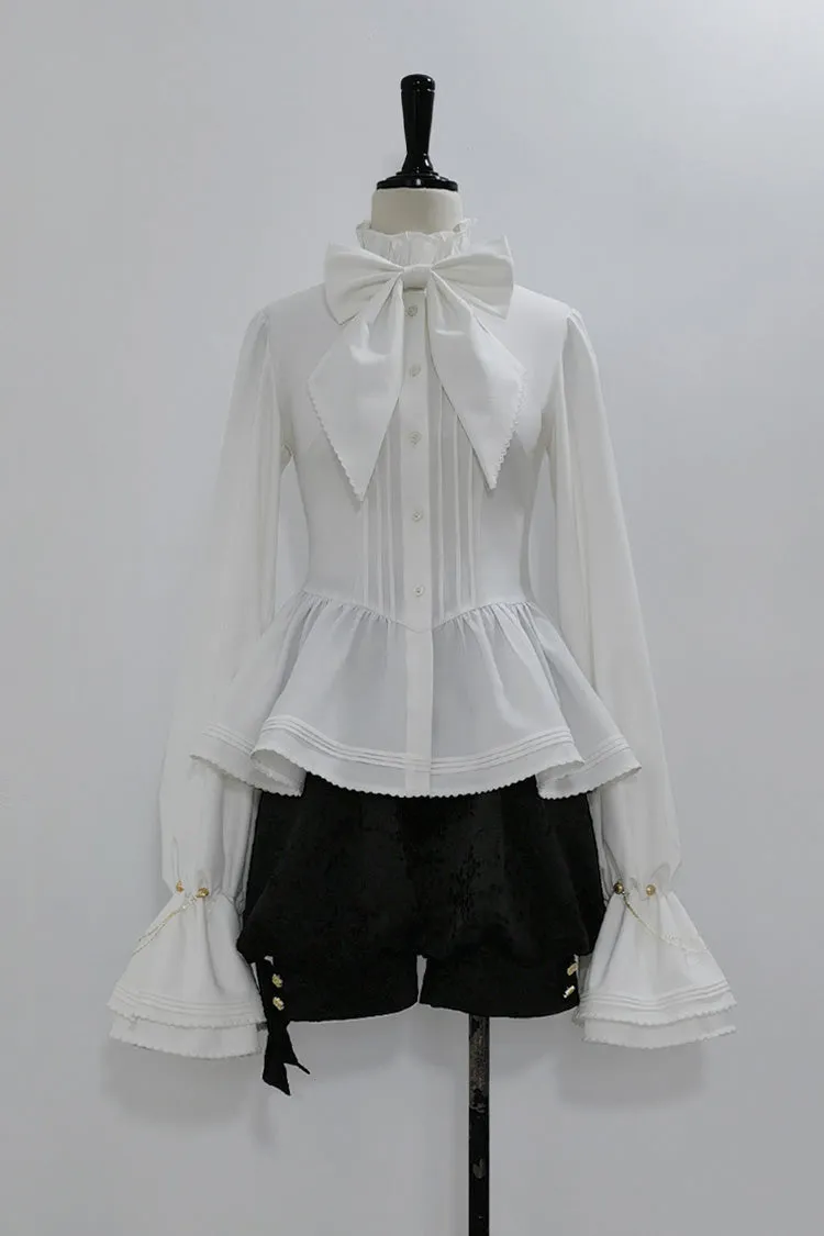 White Hunting Rabbits Long Sleeves Bowknot Gothic Vintage Ouji Fashion Lolita Blouse