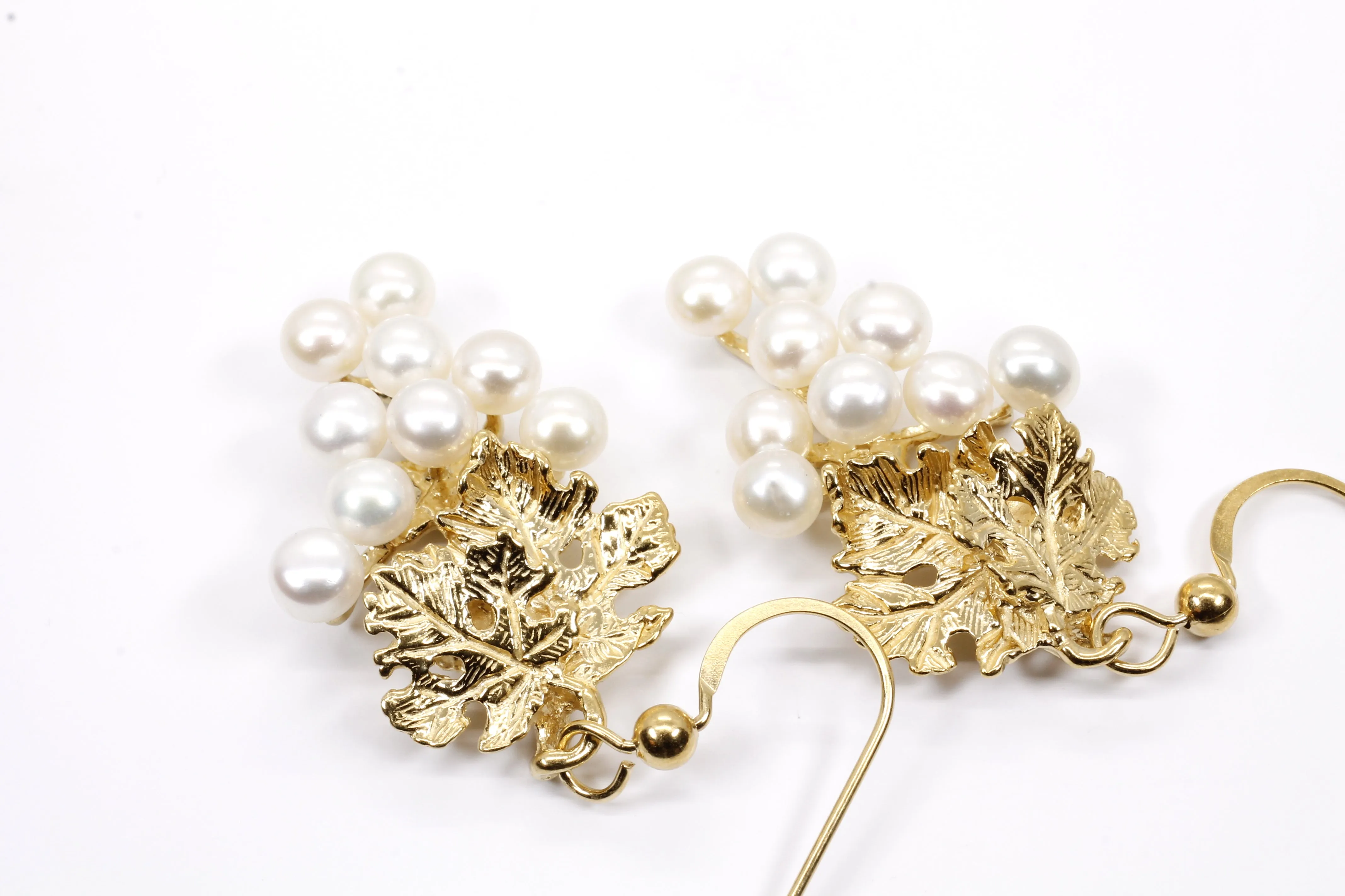 White Pearl Grape Dangle Earrings made in 14kt gold vermeil for wine lover gift
