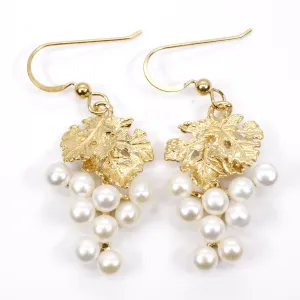 White Pearl Grape Dangle Earrings made in 14kt gold vermeil for wine lover gift