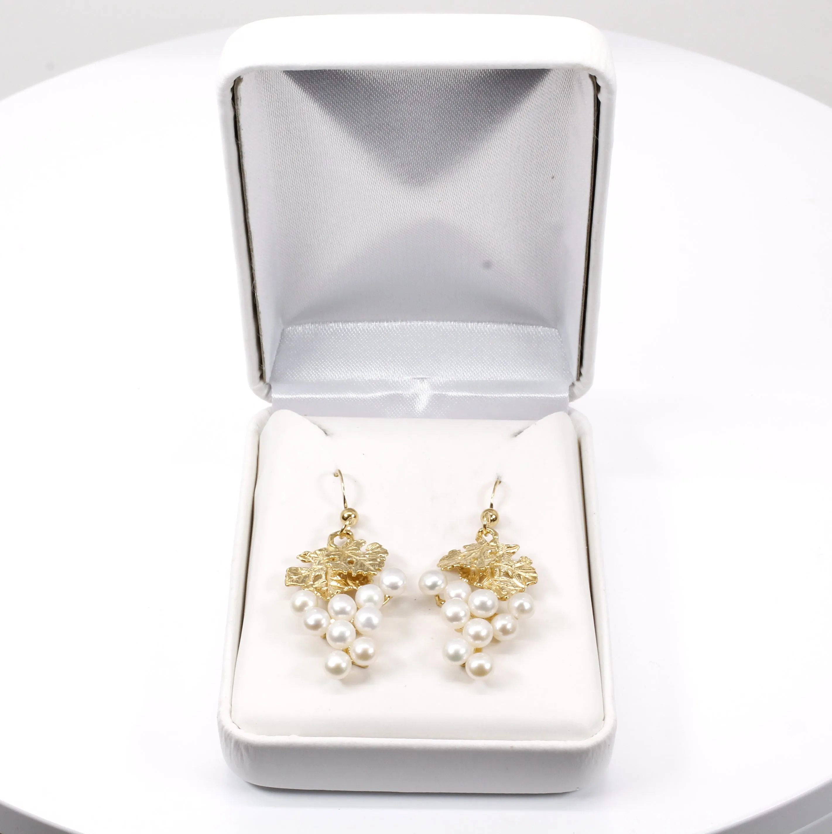 White Pearl Grape Dangle Earrings made in 14kt gold vermeil for wine lover gift