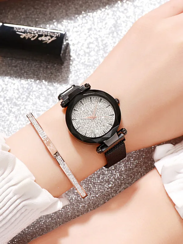 Womens' Watch Full of Star diamond purple large dial Milan strap fashion quartz watch