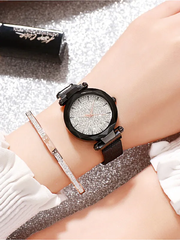 Womens' Watch Full of Star diamond purple large dial Milan strap fashion quartz watch