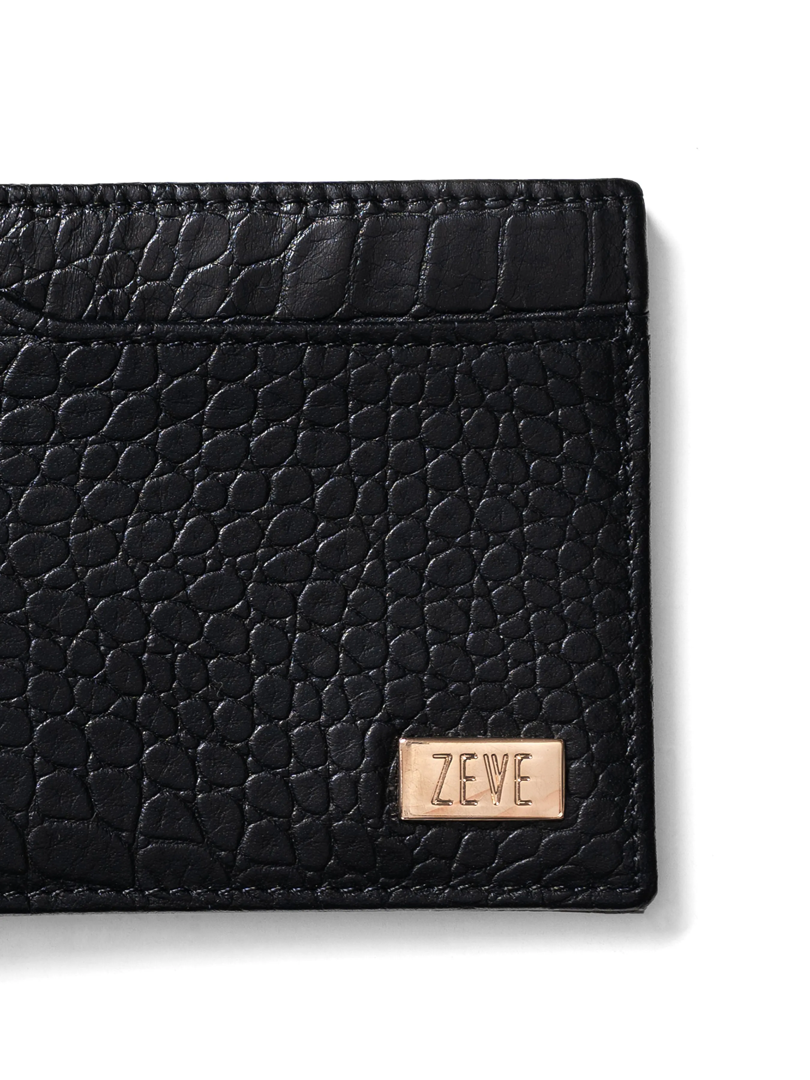 Zeve Slim Bifold Wallet - Black Croco Leather